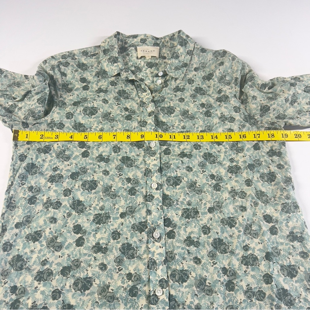 Sezane Green Floral Cotton Blouse Top Size 36 US 4 - Picture 10 of 12